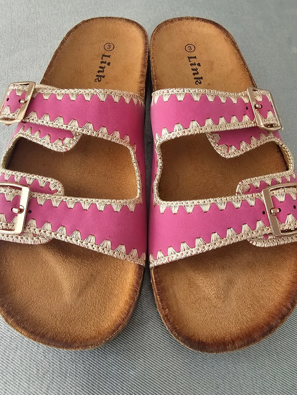 NWOT LINK Girls Pink Embellished Cork Slip On Sandals